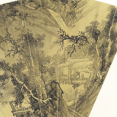 Detail van Landschap met Meer, Brug en Visser door Wen Zhengming